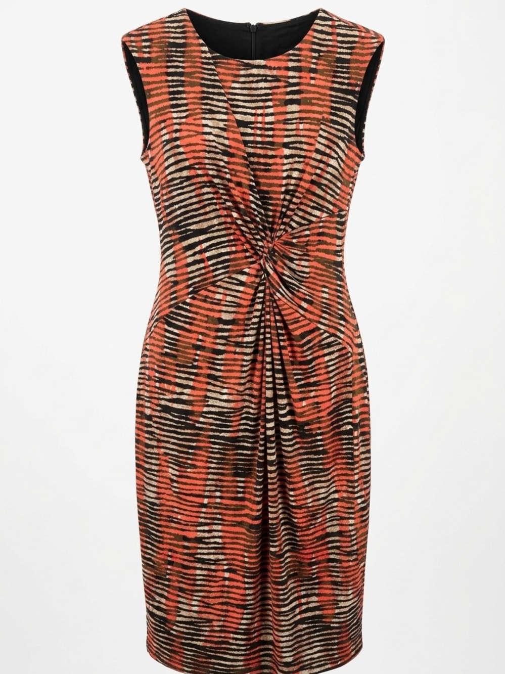 Jones Studio Orange, Black & Cream Twist-Front Sheath Dress